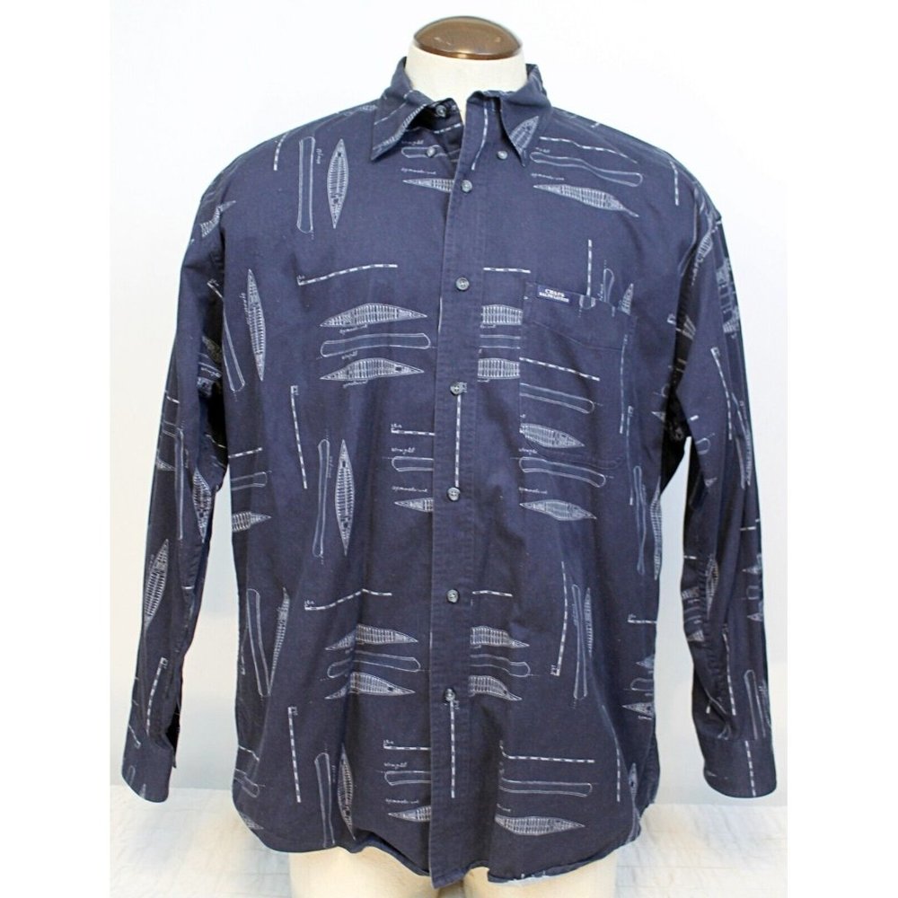 Chaps Ralph Lauren Men Sz L Blue Nautical Boat Sailboat Blueprint Hull Button up